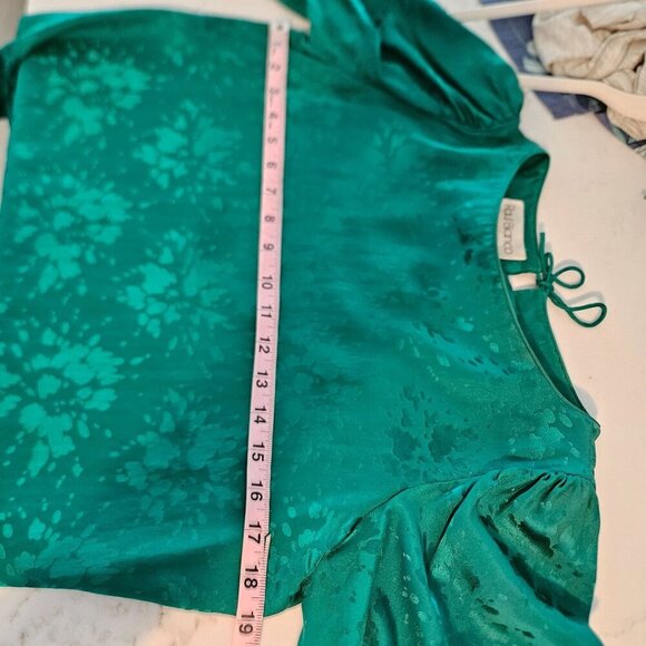 Raul Blanco Emerald Green Silk Blouse Size 10, Puff Sleeves Vintage Y2K Retro - Picture 7 of 7